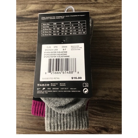 NIKE 3 PACK KIDS DRI- FIT CREW SOCKS 10C-3Y - Picture 4 of 4